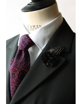 Flower and Feather Lapel Pin - Black Dahlia Flower and black silver pheasant Lewis feather