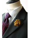 Flower and Feather Lapel Pin - Olive green Dahlia Flower and Lady Amherst Pheasant feather