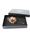 Flower and Feather Lapel Pin - Taupe Dahlia Flower and Grey Helmeted Guineafowl feather