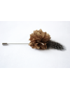 Flower and Feather Lapel Pin - Taupe Dahlia Flower and Grey Helmeted Guineafowl feather