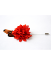Flower and Feather Lapel Pin - Orange Dahlia Flower and pheasant feathers