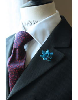 Succulent flower Lapel Pin, wedding boutonniere, blue jean color Alcantara®
