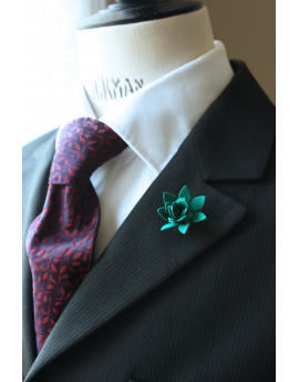 Succulent flower Lapel Pin, wedding boutonniere, Emerald Green Alcantara®
